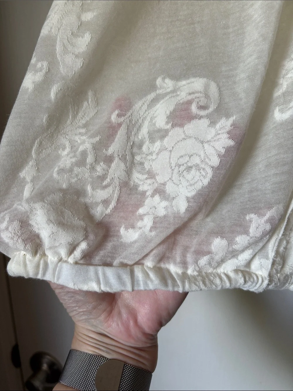 Anthropologie Ivory Floral Sheer Peasant Blouse. - Picture 4 of 7